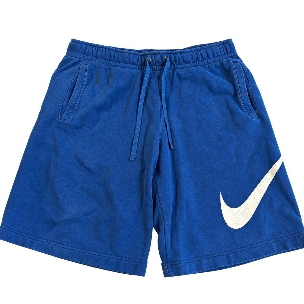Nike Blue Athletic Shorts with White Swoosh Logo (Large) Sweat Shorts